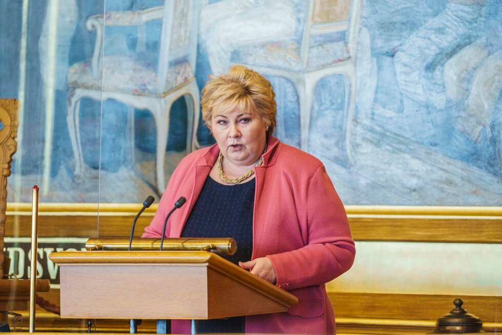 Statsminister Erna Solberg i Stortinget for å redegjøre om Koronakommisjonens rapport og regjeringens videre oppfølging av denne.